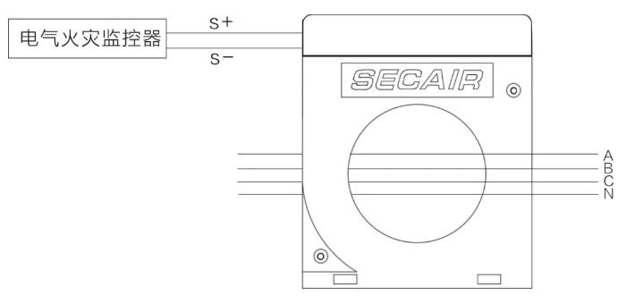 J-SCM41(160)剩余電流式<a href=http://www.aecttx.com/dianqihuozai/ target=_blank class=infotextkey>電氣火災監(jiān)控</a>探測器接線圖
